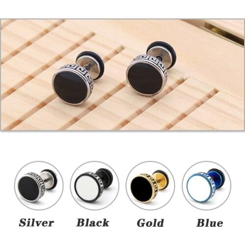 1pair Titanium Steel Stud Earrings for Men Gothic Street Black Round Ear Piercing Hip Hop Punk Fashion Rock Fake Plug Jewelry