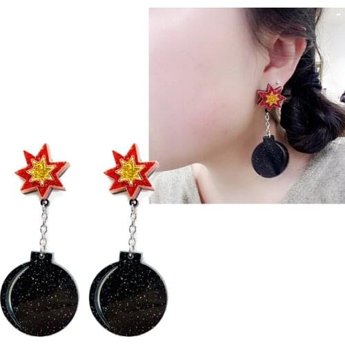 1 Pair Creative Cartoon Black Boom Bomb Acrylic Earrings For Women Funny Female Toy Drop Earrings Fashion Jewerly Gift E56A