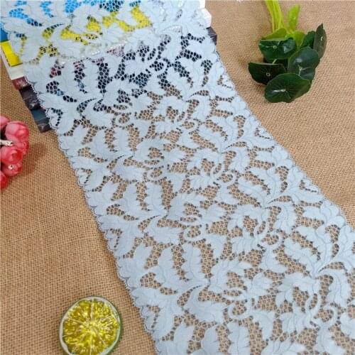 New E2174 wide 23.5 cm light Blue green Color Nylon Spandex stretch Jacquard lace trimmings for wedding dress