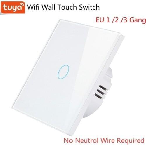 EU 1/2/3 Gang Tuya Wifi Smart switch Single Fire Wire No Neutral Wire Switch Wifi Wall Light Switch Touch Panel RF 433MHz Remote