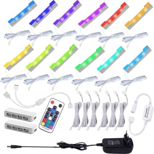 LED RGB 8/12 Lamps Glass Edge Shelf lamp Side Clip Clamp light LED Under Cabinet Lighting with Remote controller And Adapter