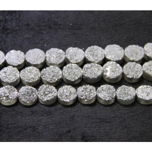 Dinner Jewelry Gold Titanium Druzy Necklace Stone Coin Beads Pendants Fashion Drusy Quartz Flat Round Beads Jewelry Making