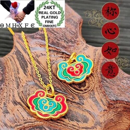 OMHXFC Jewelry Wholesale YM449 European Fashion Fine Woman Girl Party Birthday Wedding Gift Peace Buckle 24KT Gold Pendant Charm