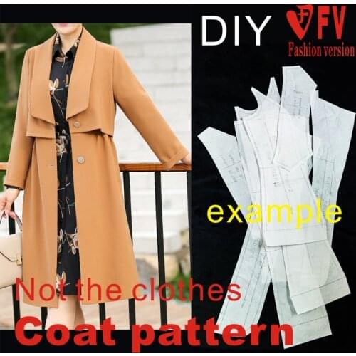 Womens clothing mid-length style casual coat coat pattern 1:1 cutting structure design drawing BFY-212