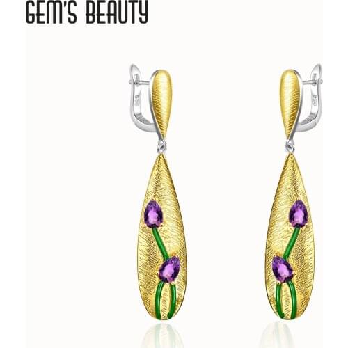Gems Beauty 925 Sterling Silver Earrings Woman Fashion Jewelry High Quality Handmade Original Enamel Gold PlateFine Jewelry