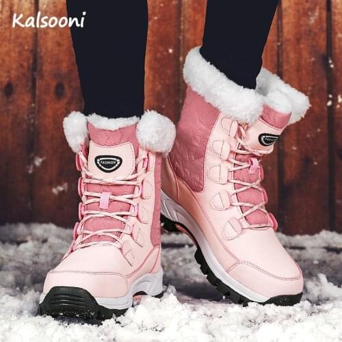 Kalsooni 2021 Winter Shoes Women Thick Sole Waterproof Snow Boots Velvet Lining Warm Boots