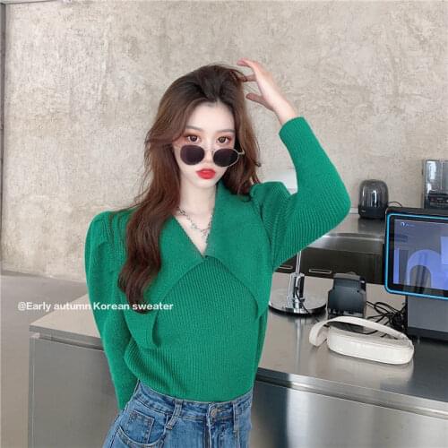 Woman Sweaters Pullover Large Lapel Sweater Autumn Winter Loose Long Sleeve Sweater Western Style Top Femme Chandails