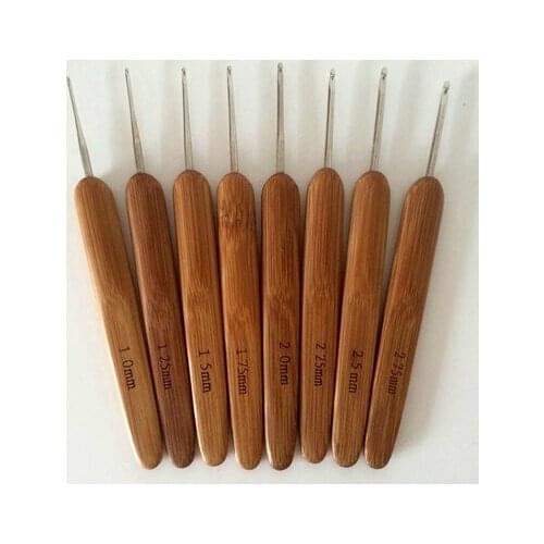 Free shipping 8pcs a set Bamboo handle iron carbide crochet sweaters bamboo qualitative circular bamboo crochet hook hand tools