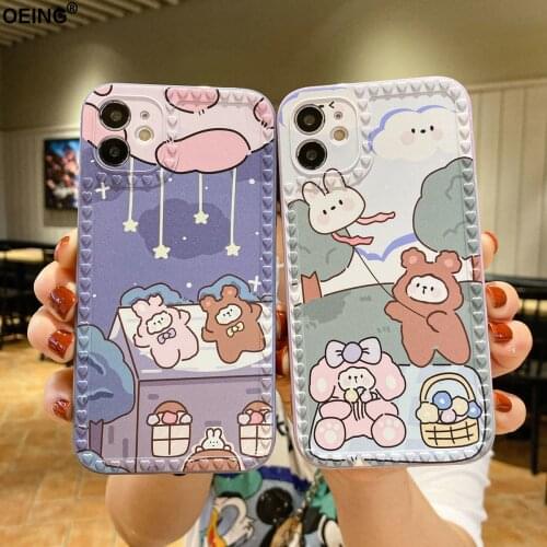 OEING Rabbit Cartoon Phone Case For Iphone 11 12 Pro Max 6 7 8 X XS Max Mini XR SE Lens Protection Shockproof Soft Case Cover