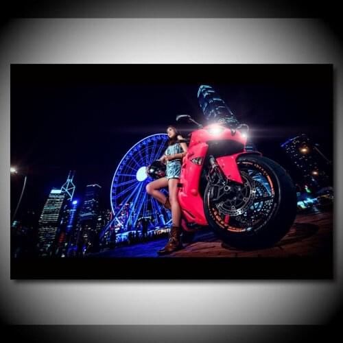 Girl with Motorcycle Model Ninja City Wall Art Picture Posters and Prints Modern Canvas Paintings for Living Room Decor