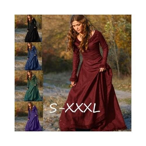 New Medieval Renaissance Velvet Long Dress Celtic Queen Gown Halloween Party Cosplay Costume Square Collar Maxi Dress S-3XL