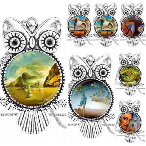 EJ Glaze For Girls Wholesale Design Fashion Vintage Glass Women Owl Necklace Pendants Salvador Dali