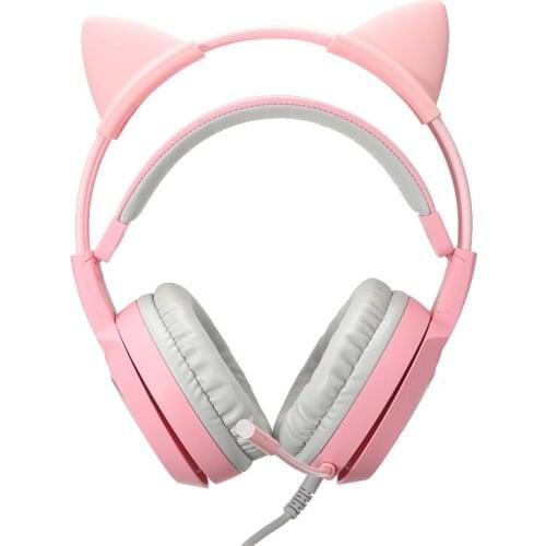 Pink Gaming Headset W/ Mic Girls Women Cat Ear Wired Headphone Cute Can Be Compatible With For Computer Laptop And IPad