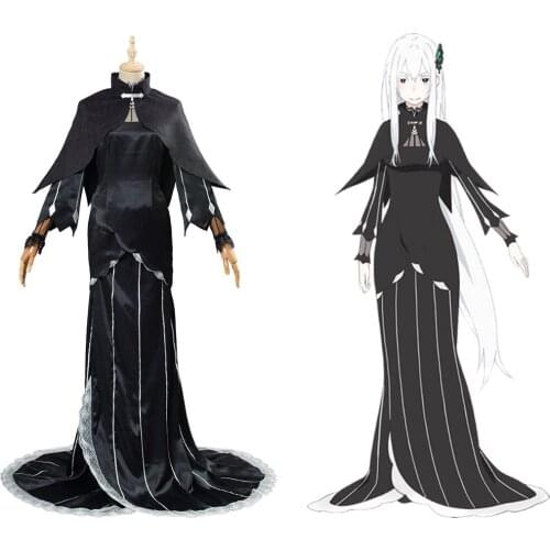 Re:Life in a different world from zero Echidna Ekidona Cosplay Costume Black Dress Outfits Halloween Carnival Costumes Girls