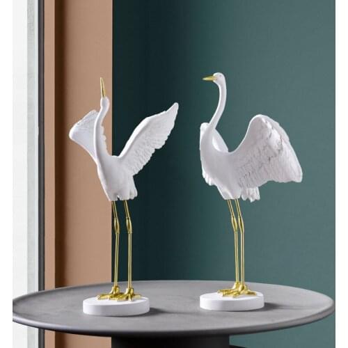 Creative White Crane Figurines Home Decoration Entrance Wine Cabinet Crafts Living Room Display Furnishings Modern Ornament