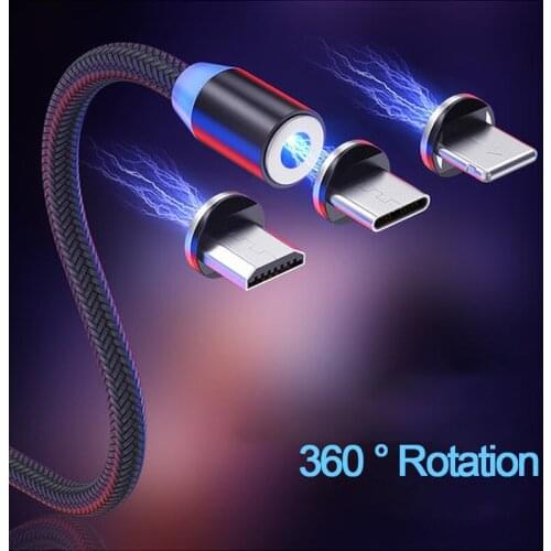 Magnetic Charge LED Micro USB Cable Type C Cable For iPhone X 7 8 11 Pro Huawei Samsung Xiaomi LG Magnet Mobile Phone Cord Wire