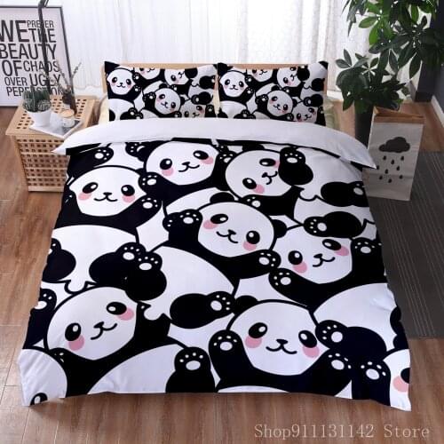 Cute Panda Printed Family Bedding Set Down Comforter Set 3D Digital Printed Comforter Pillowcase Microfiber Single Double Queen
