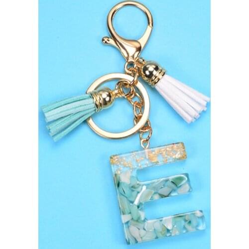 MINHIN Cute Gold Green Gradient Color Resin Letter A-Z Keychain Women Handbag Backpack Pendant Fashion Car Jewelry