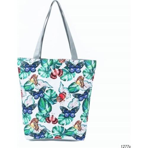 Miyahouse Floral Butterfly Print Women Shoulder Bag Summer Beach Bags Female Canvas Tote Handbags New Design Casual Shopping Bag