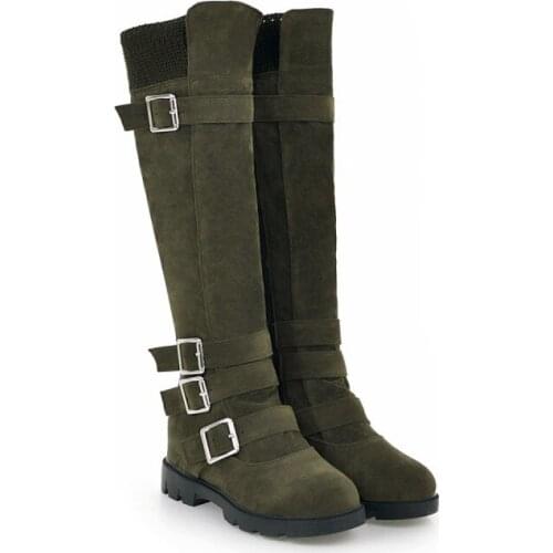 Big Size Fashion Belt Buckle Side Zipper Slender Medium-heel High-boot Children