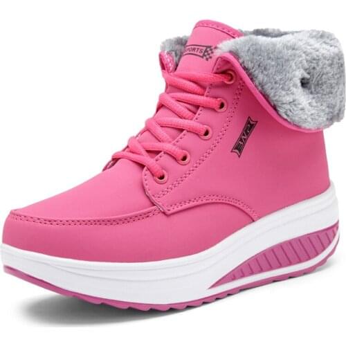Fashion Pink Womens Winter Boots Comfort Plush Warm Snow Boots Women Platform Boots High Heel Women Ankle Boots Botines Mujer