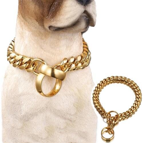 14mm Fashion Dog Chain Collar Golden Stainless Steel Slip Dog Collars For Large Dogs Strong Choke Necklace For French Bulldog