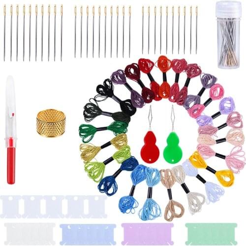 Nonvor 24 Color Embroidery Floss Cross Stitch Threads Tool Kit,Embroidery Needle Large Eye Stitching Needles,Beading Threaders