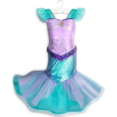 Fancy Cute Little Mermaid Dress for Girl Kids Princess Costume Summer Halloween Cosplay Ariel Dresses Sequined Gown
