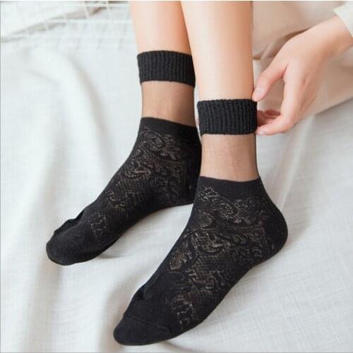 2018 transparent crystal Harajuku goth punk series cool female essential flower hollow thin short socks women sexy Elastic socks