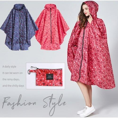 2021 New star Rain coats Womens Raincoat Poncho Zippered Hooded Waterproof Rain Jacket