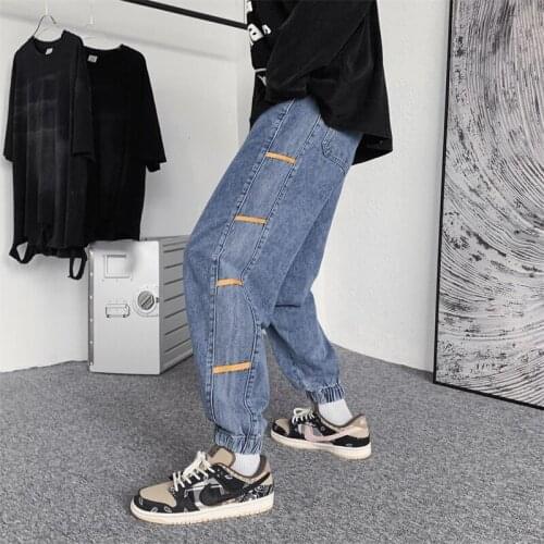 2021 new products for fall/winter mens tie-fit jeans male port style interior stitching webbing casual pants