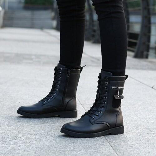 New style mens boots autumn and winter leather boots youth student military boots in tube male Martin boots