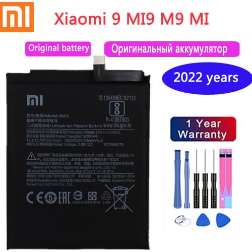 2021 years 100% Xiaomi Original Phone Battery BM3L 3300mah Battery for Xiaomi 9 MI9 M9 MI 9 Replacement Batteries +free tools