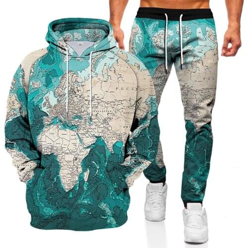 2021 autumn and winter map sweater jacket mens pants suit sports suit 3D starry sky map printing casual suit