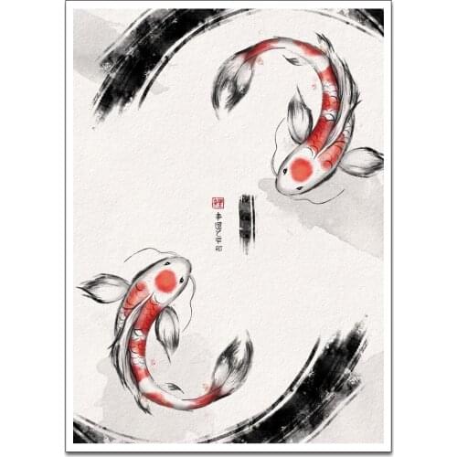 Yin Yang Good Luck Koi Poster Canvas Wall Art Print Painting Pictures Bedroom Anime Decor No Frame