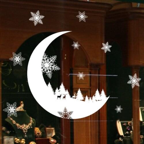 DIY Snow Moon Window Glass Wall Stickers PVC Art Wall Decals Adhesive Wallpaper New Year Christmas Home Decor Waterproof Sticker