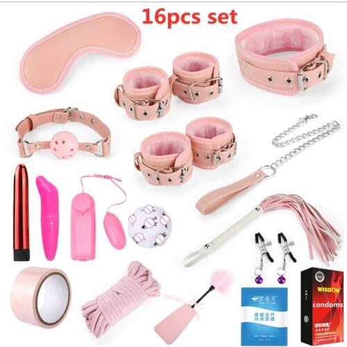 Sex Toys For Sexy Leather BDSM Kits Plush Sex Bondage Set Fox Tail Vibrator Handcuffs Sex Games Whip Gag Nipple Clamps Couples