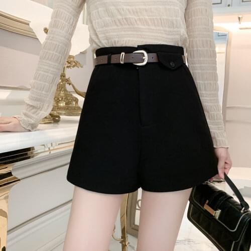 Casual Pure Black Color Loose Type Zipper Belt A-shaped Slimming High Waist Women Jean Shorts Hot-selling Women Plus Size Shorts