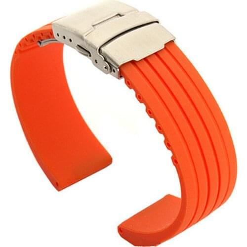 Silicone Rubber Watch Band Strap Men Women Stainless Steel Safety Buckle Wrist Belt 18mm 20mm 22mm 24mm For Watch DIY Replace