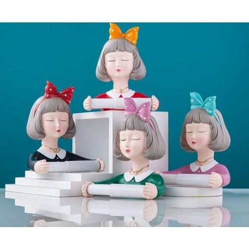 Nordic Resin Bow Girls Sculpture Tissue Box Holder Napkin Towel Rack Paper Wall Hanging Crafts Bathroom Decoration Accessories