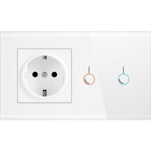 EU standard Touch Switch, White Crystal Glass Panel, AC 170~250V 16A Wall Socket with Light Switch,1 Gang 1 way