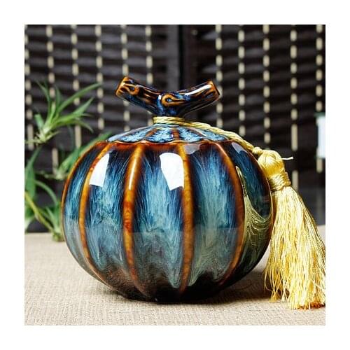 Cremation Urn - Funeral Urn for Pet - Made in Ceramics & Hand-Painted- Display Burial Urn at Home or in Niche at Columbarium