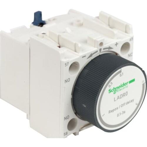 LADR0 Time delay auxiliary contact block, TeSys D, 1NO + 1NC, off delay 0.3-3 s, front mounting, screw terminals