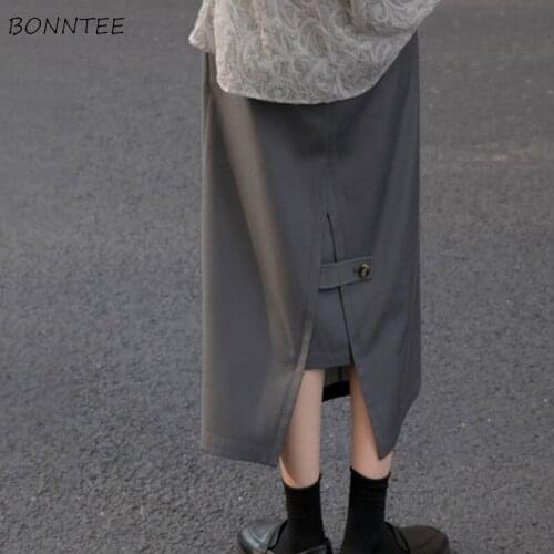 A-line Skirts Women Design Clothing Preppy New Arrival Pocket Mid-calf All-match Solid Simple Streetwear Vacation Vintage Trendy