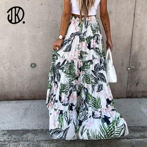 Women Floral Printed Irregular High Elastic Waist Bohemian Elegant Skirt Female Midi A-Line Beach Short Dresses For Party Mujer