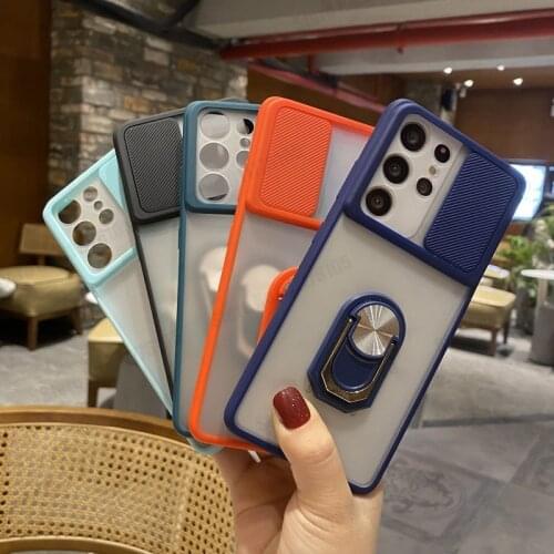 Camera Lens Protection Phone Cover For Samsung S21 S20 Plus Ultra Note 20 M31 Finger Ring Stand Holder Matte Magnet Phone Case