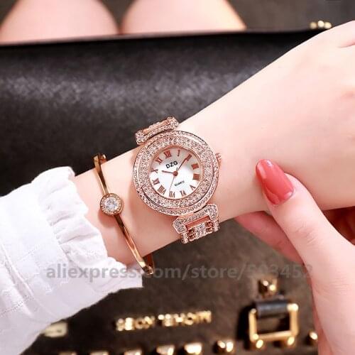 50pcs/Lot Luxury Rhinestone Crystal Women Watch Fashion Romantic With Diamond Quartz Roman Numerals Steel Belt WristWatch