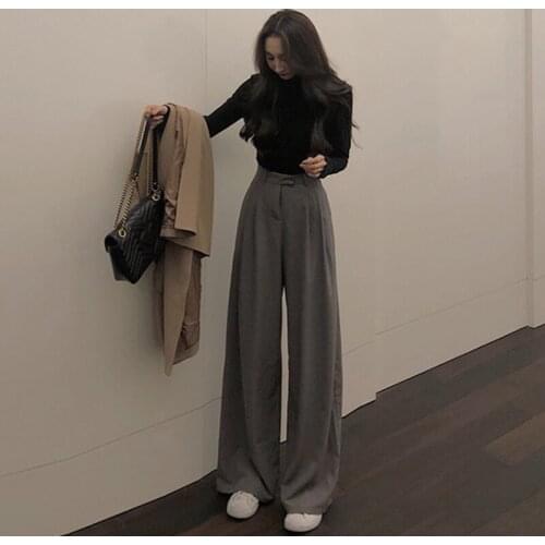 2021 Spring Autumn Female Solid Wide Leg Pants Women Full Length Pants Ladies High Quality simple Casual Straight Pants