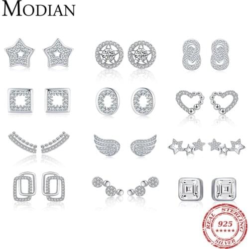 Modian New Real 925 Sterling Silver Fashion Luxury Heart Stars Circle Stud Earrings For Women Charm Wedding Fine Jewelry Brincos