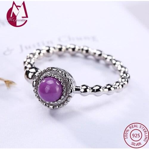 Fashion Inlaid Natural stone Violet Adjustable Ring 100% Real 925 Sterling Silver fine Jewelry 2019 Women Wedding band Ring R22